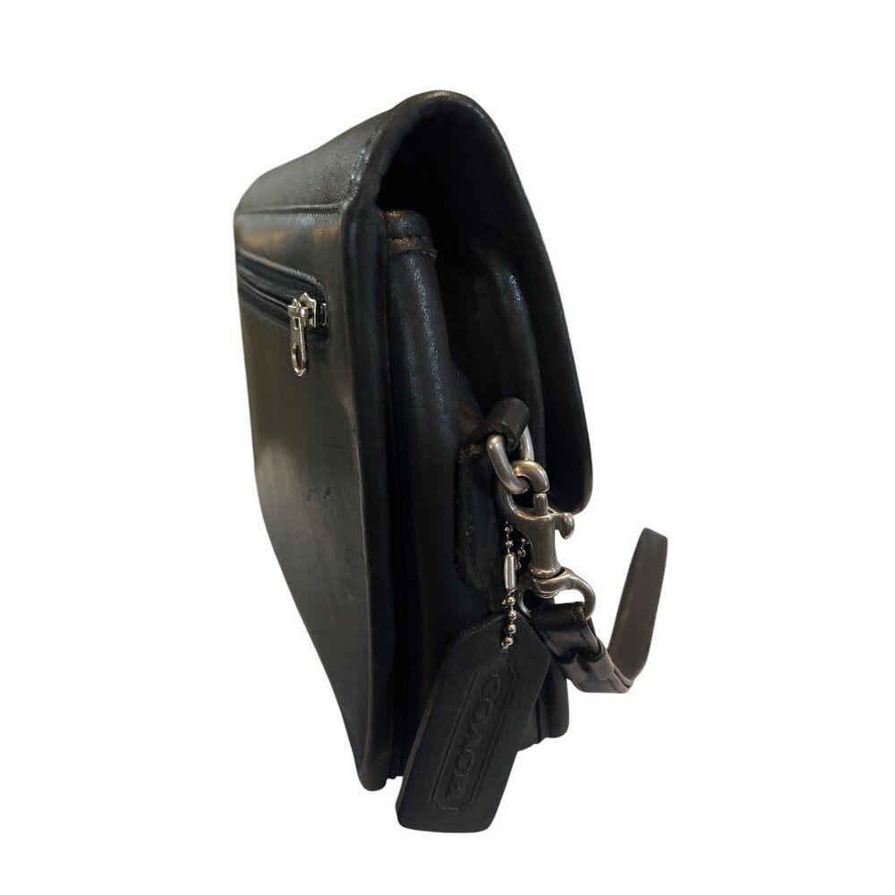 Vtg Coach 9832 Black Leather Turnlock Clutch Handbag Brushed Nickel Hardware - Picture 3 of 11